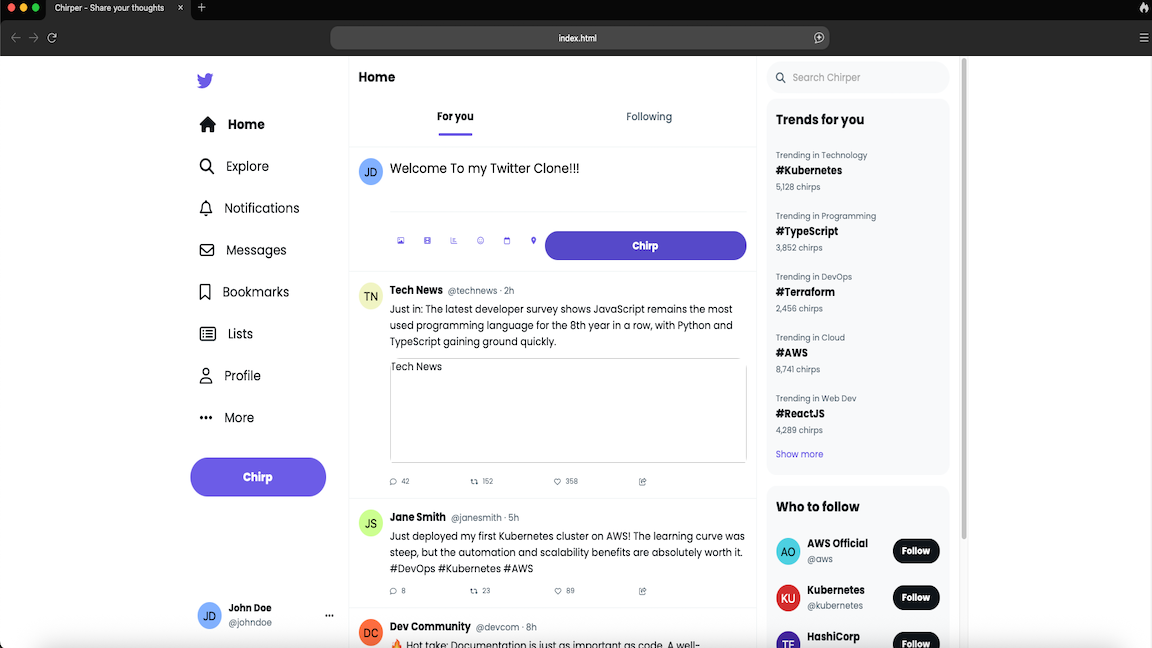 Chirper Twitter Clone